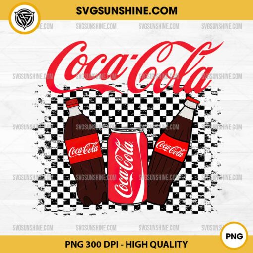 Coca Cola with Checkered Pattern PNG, Retro Coca Cola PNG Sublimation Designs