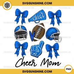 Football Coquette Bow Cheer Mom PNG, Coquette Bow Football PNG, Blue Football PNG, Cheer Football PNG