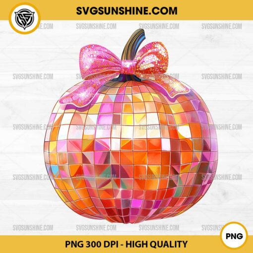 Disco Ball Pumpkin PNG File, Glitter Pumpkin PNG, Coquette Bow Pumpkin PNG