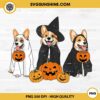 Corgi Dog Pumpkin Halloween PNG, Ghost And Witch Corgi Dog PNG