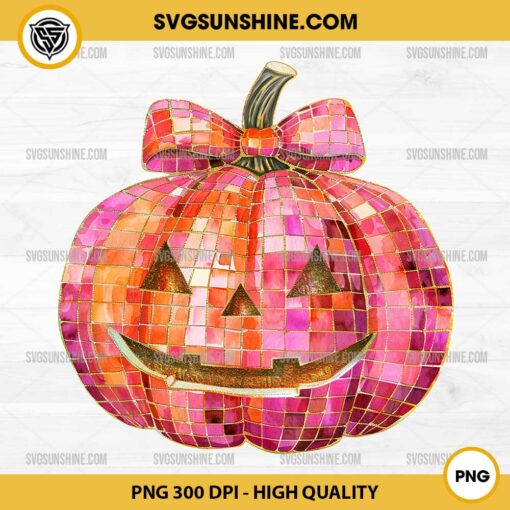 Glitter Coquette Halloween Pumpkin PNG, Disco Pumpkin PNG, Coquette Bow Pumpkin PNG