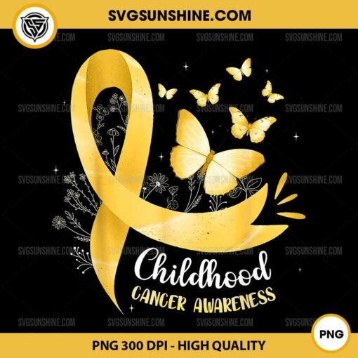 Gold Ribbon PNG, Childhood Cancer PNG, Butterfly Childhood Cancer Awareness PNG