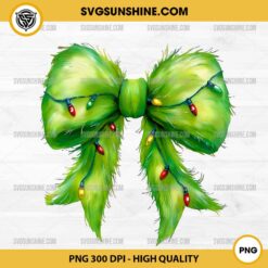 Grinch Coquette Bow PNG, Christmas Lights Bow PNG, Coquette Christmas Bow PNG File Digital Download