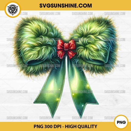 Green Bow Christmas PNG, Grinch Coquette Bow PNG File