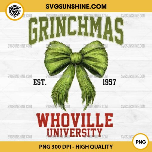 Grinchmas Est 1975 Whoville University PNG, Christmas Green Coquette Bow PNG