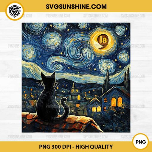 Halloween Starry Night Black Cat Comma La Kamala Harris PNG File