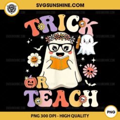 Halloween Trick or Teach PNG, Floral Ghost Teacher PNG, Halloween PNG