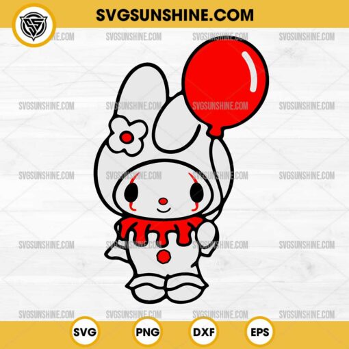 Hello Kitty My Melody Horror Clown Pennywise SVG, It Horror Movie My Melody Halloween SVG