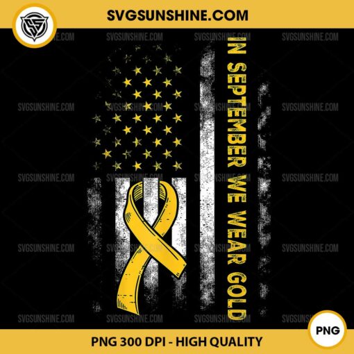 US Flag In September We Wear Gold PNG, Childhood Cancer Awareness PNG, Gold Ribbon PNG File