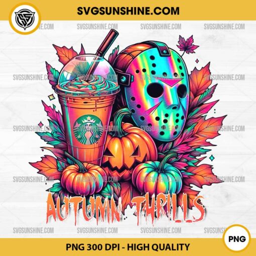 Jason Voorhees Autumn Thrills PNG, Jason Voorhees Fall PNG, Jason Voorhees Pumpkin Starbucks Coffee PNG