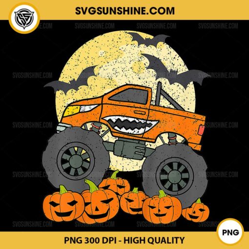 Monster Truck Halloween PNG, Jack O Lantern Pumpkin Moon Halloween PNG