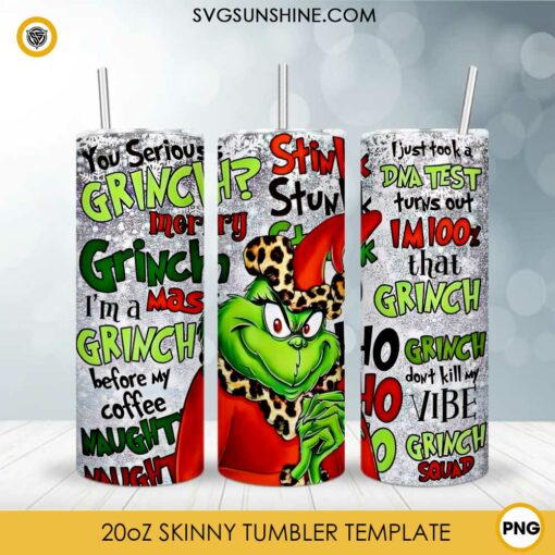 Leopard Grinch 20oz Skinny Tumbler Template PNG