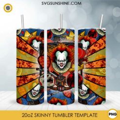 The Clown Pennywise Tumbler Wrap PNG, It Horror Movie Halloween 20oz Skinny Tumbler Template PNG