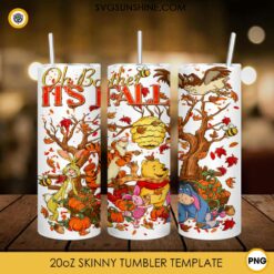 Winnie the Pooh And Friends It's Fall Tumbler Wrap PNG, Pooh Bear Fall Pumpkin Halloween Skinny Tumbler Design