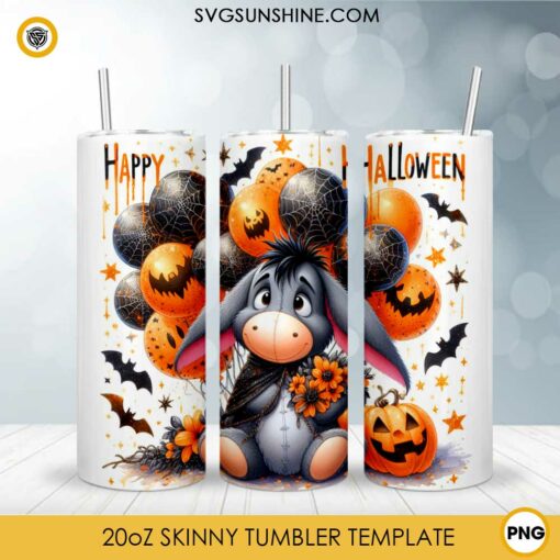 Cute Eeyore Winnie The Pooh Halloween 20oz Tumbler Wrap PNG File, Disney Eeyore Halloween Day Skinny Tumbler Design