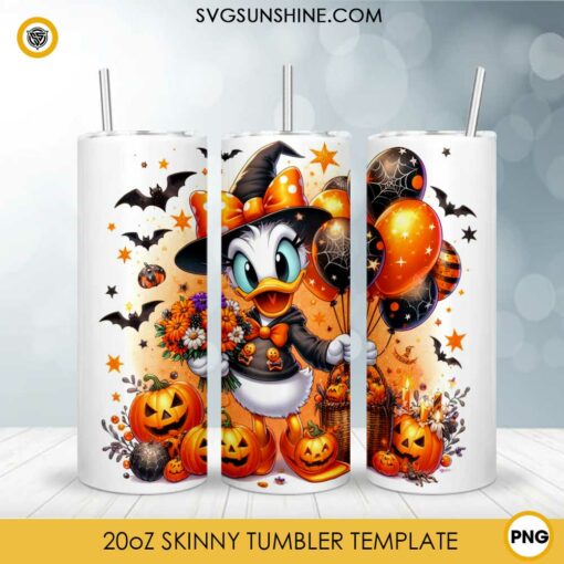 Daisy Duck Witch Pumpkin Halloween 20oz Tumbler Wrap PNG File, Disney Cartoon Halloween Skinny Tumbler Design