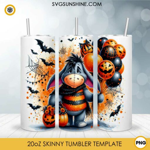 Eeyore Winnie The Pooh Halloween 20oz Tumbler Wrap PNG File, Disney Eeyore Halloween Day Skinny Tumbler Design