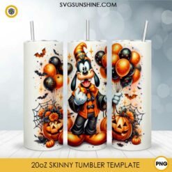 Goofy Happy Halloween 20oz Tumbler Wrap PNG File, Disney Goofy Halloween Skinny Tumbler Design