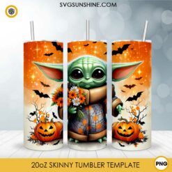 Grogu Pumpkin Halloween 20oz Tumbler Wrap PNG File, Star Wars Halloween Skinny Tumbler Design