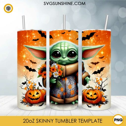 Grogu Pumpkin Halloween 20oz Tumbler Wrap PNG File, Star Wars Halloween Skinny Tumbler Design