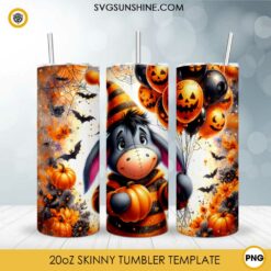 Happy Halloween Eeyore Pumpkin 20oz Tumbler Wrap PNG File, Disney Eeyore Winnie The Pooh Skinny Tumbler Design