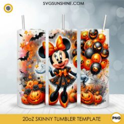 Minnie Mouse Sunflowers Pumpkin Halloween 20oz Tumbler Wrap PNG File, Minnie Halloween Skinny Tumbler Design