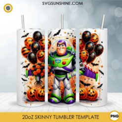 Toys Story Buzz Halloween 20oz Tumbler Wrap PNG File, Disney Toy Story Pumpkin Day Skinny Tumbler Design