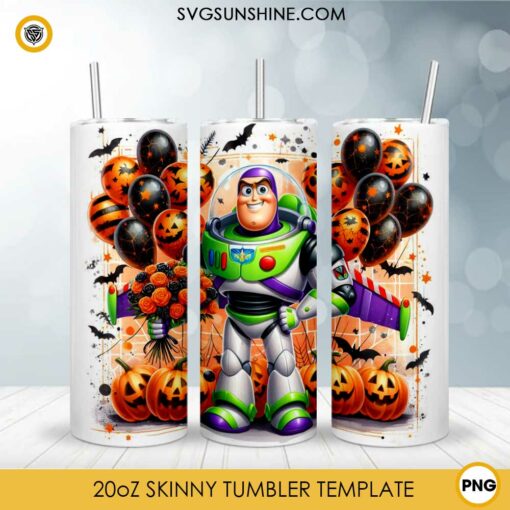 Toys Story Buzz Halloween 20oz Tumbler Wrap PNG File, Disney Toy Story Pumpkin Day Skinny Tumbler Design