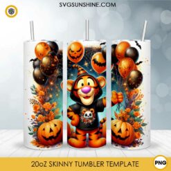 Winnie The Pooh Cute Tigger Halloween Night 20oz Tumbler Wrap PNG File, Disney Tigger Skinny Tumbler Design