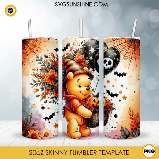 Winnie The Pooh Happy Halloween 20oz Tumbler Wrap PNG File, Disney Pooh Pumpkin Skinny Tumbler Design