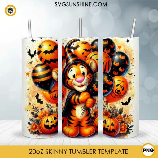 Winnie The Pooh Tigger Pumpkin 20oz Tumbler Wrap PNG File, Disney Tigger Skinny Tumbler Design