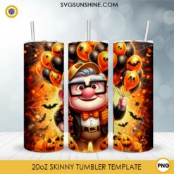 Carl Fredricksen With Halloween Balloon 20oz Tumbler Wrap PNG File, Up Halloween Movie Skinny Tumbler Design