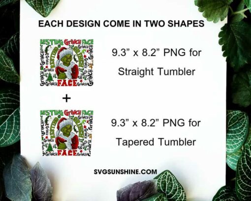 Resting Grinch Face Skinny Tumbler Design, Funny Grinch Christmas Tumbler Wrap PNG