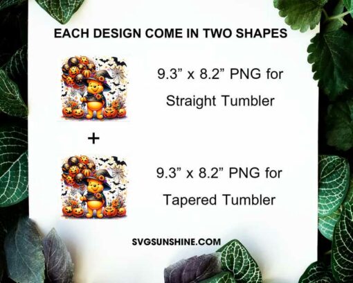 Winnie The Pooh Witch Hat Halloween 20oz Tumbler Wrap PNG File, Disney Pooh Haloween Day Skinny Tumbler Design