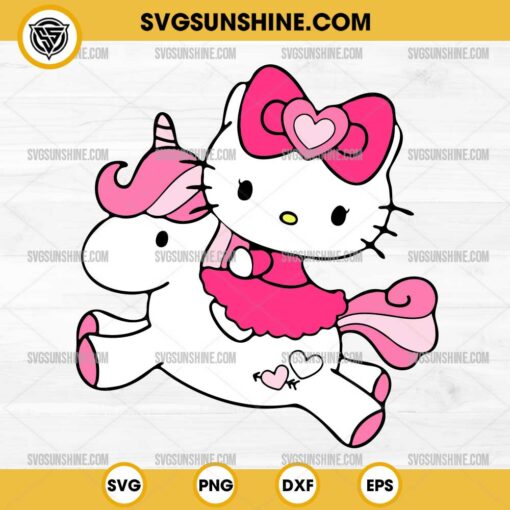 Pink Hello Kitty Riding A Unicorn SVG PNG File