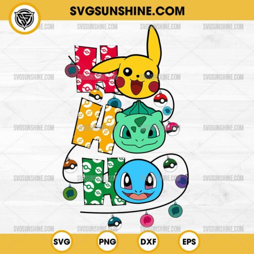 Pokemon Ho Ho Ho Christmas SVG, Christmas Pokemon SVG, Pikachu Bulbasaur Squirtle SVG