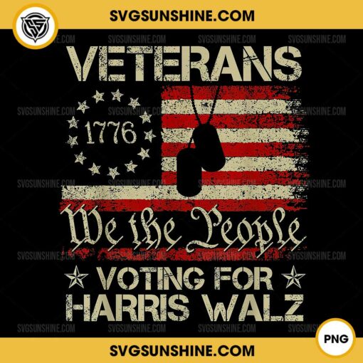 Veterans Voting For Harris Walz 2024 PNG, Retro America Flag Veterans Harris Walz PNG