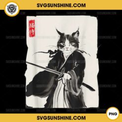 Samurai Cat PNG, Funny Cat Japanese Style PNG File