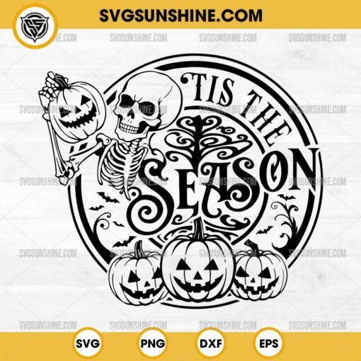 Silhouette Tis The Season Halloween SVG, Skeleton Pumpkin Halloween SVG