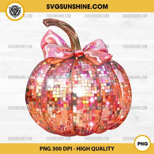 Sparkling Disco Pumpkin PNG File, Coquette Bow Pumpkin PNG, Halloween PNG, Fall PNG