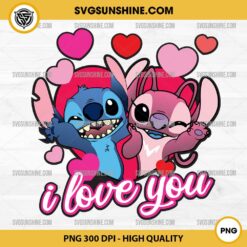 Stitch Angel I Love You PNG File, Stitch And Angel PNG, Disney Valentine PNG