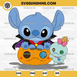 Stitch As Dracula SVG, Disney Stitch Vampire with Pumpkin SVG, Stitch Halloween SVG