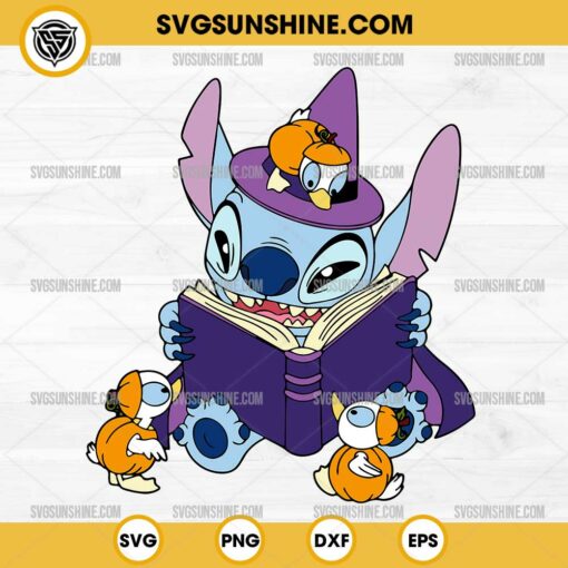 Stitch Witch Halloween SVG, Stitch Reading A Book SVG