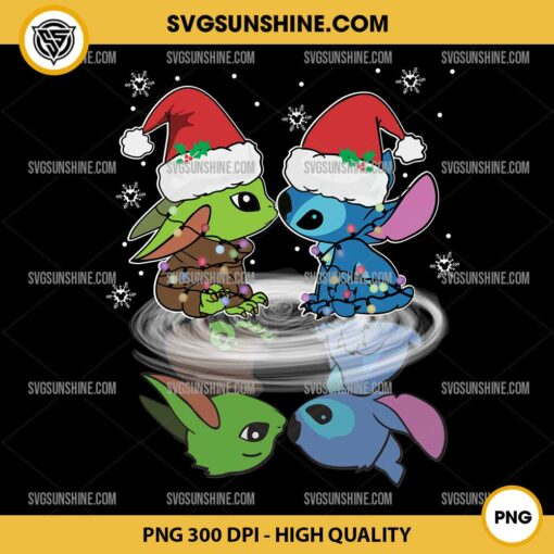 Baby Yoda and Stitch Christmas PNG, Stitch and Baby Yoda Santa Hat Christmas PNG