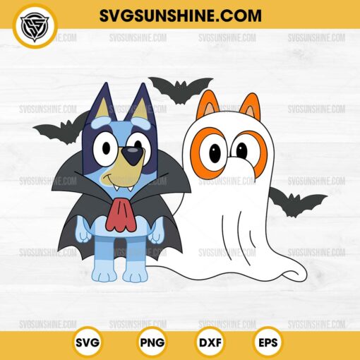 Bluey And Bingo Halloween SVG, Vampire Bluey SVG, Bingo Boo Ghost SVG, Bluey Halloween SVG