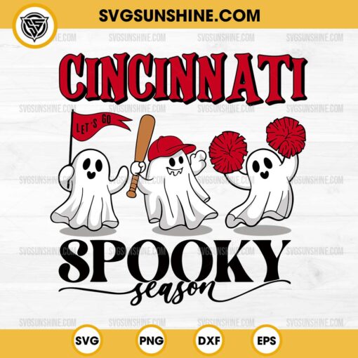 Cincinnati Reds Baseball Spooky Season SVG, Let’s Go Cincinnati Reds Ghost Halloween SVG