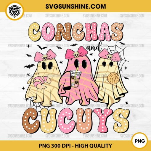 Conchas and Cucuys PNG File, Cute Ghost Conchas Pan Dulce PNG Sublimation Designs