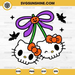 Coquette Bow Cherry Hello Kitty Halloween SVG, Cherries Hello Kitty Skull Halloween SVG