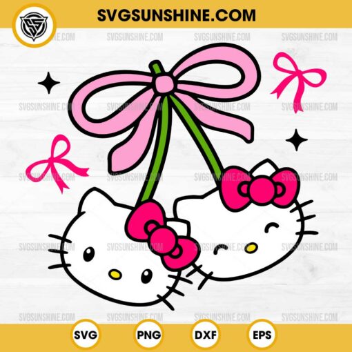 Coquette Bow Cherry Hello Kitty SVG, Pink Bow Hello Kitty SVG PNG File