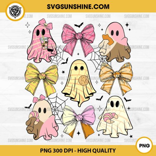 Coquette Bow Mexican Conchas Ghost PNG, Spooky Conchas PNG, Ghost Conchas Pan Dulce PNG